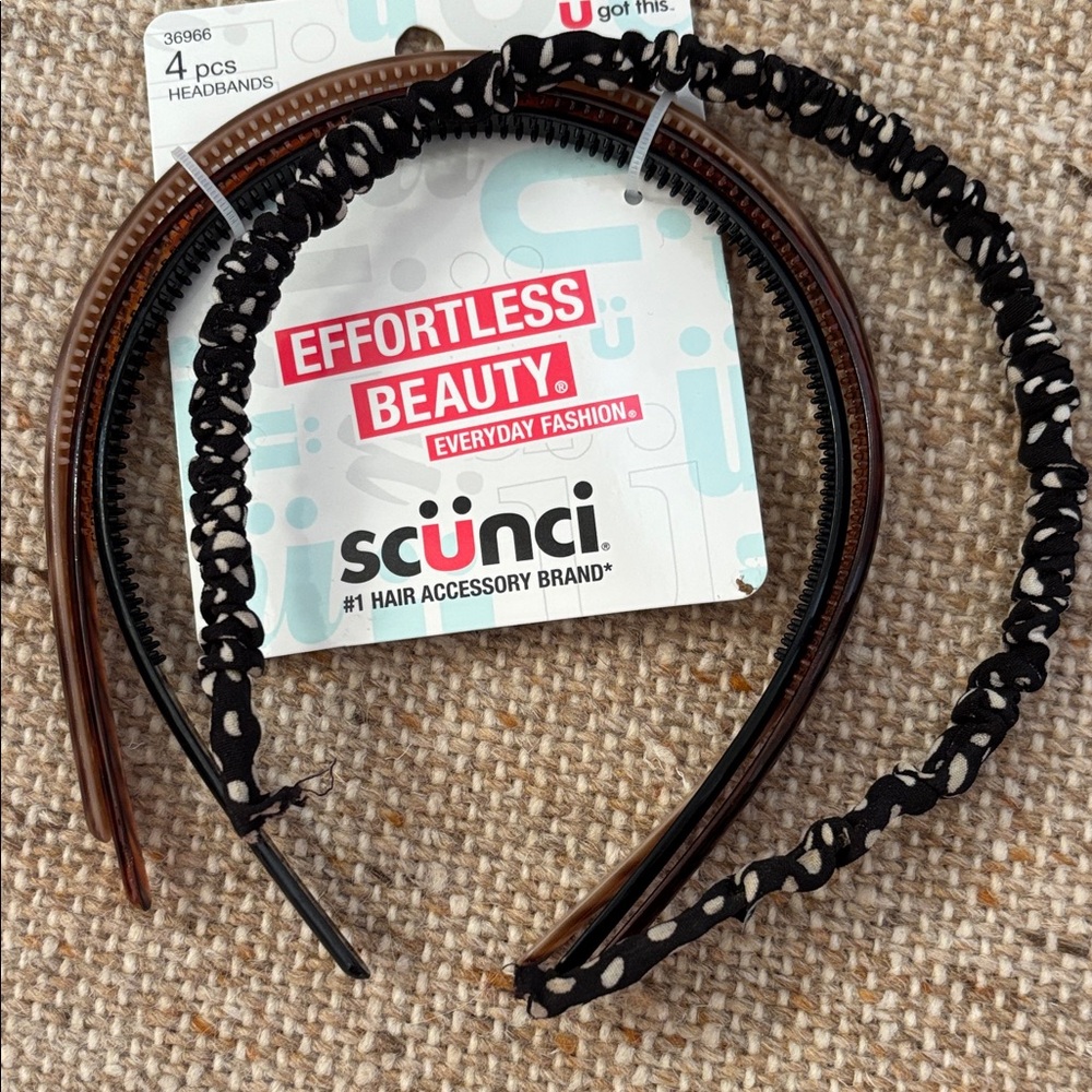 Scunci Headbands COLLECTION NWT & black white fabric covered Headband total of 4